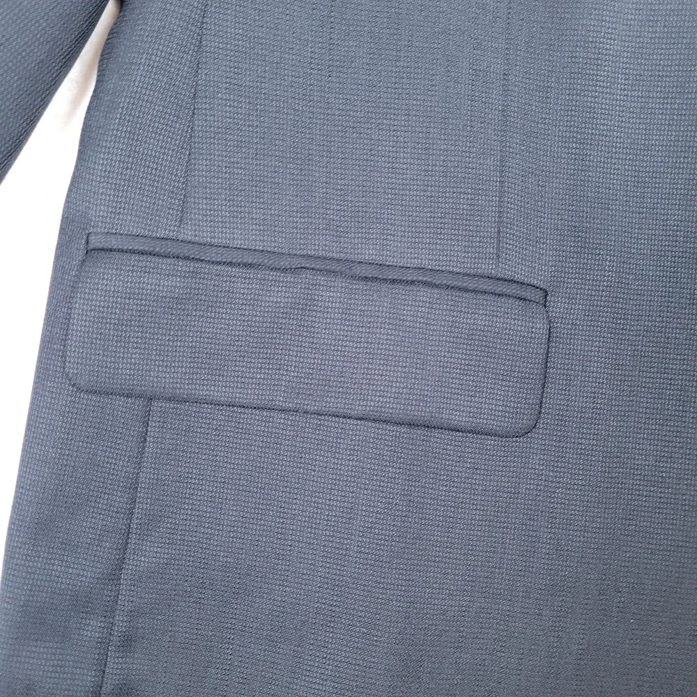 Pronto Uomo 100% Worsted Wool Blazer 40 Tall Blue Black 2 Button Made‎ in Canada